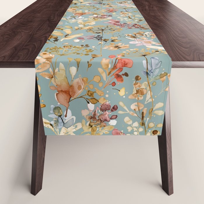 Wild Grasses Botanical Gold Teal Table Runner Gallery Image 1