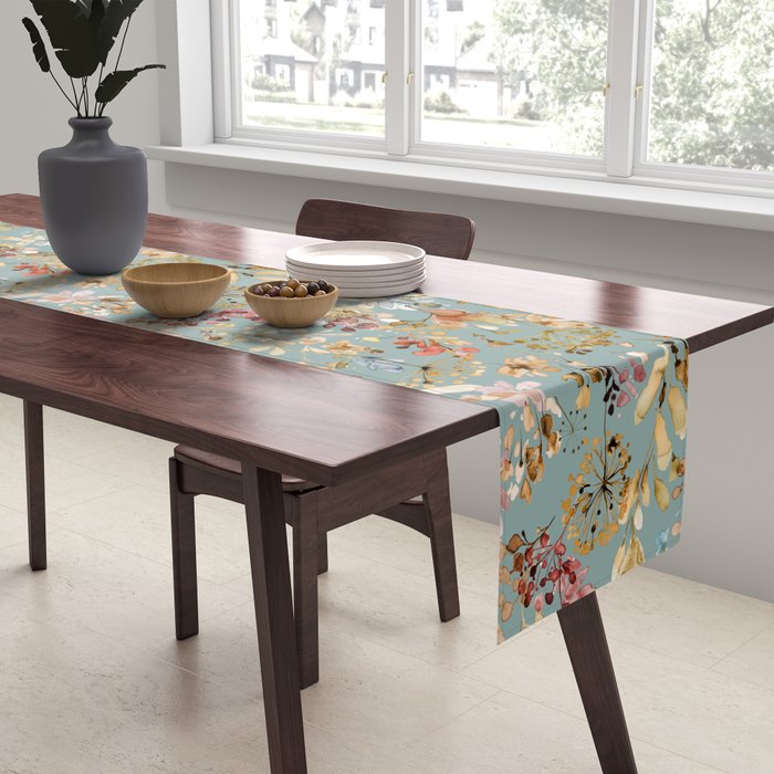 Wild Grasses Botanical Gold Teal Table Runner Gallery Image 2