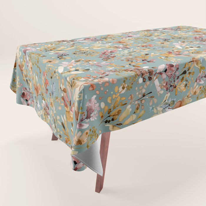 Wild Grasses Botanical Gold Teal Tablecloth Gallery Image 1