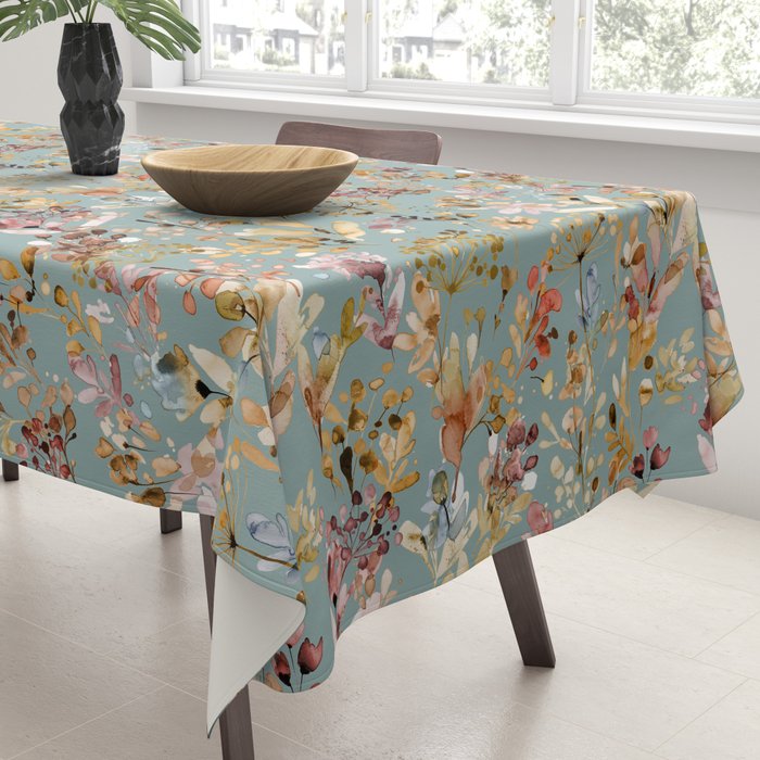 Wild Grasses Botanical Gold Teal Tablecloth Gallery Image 3