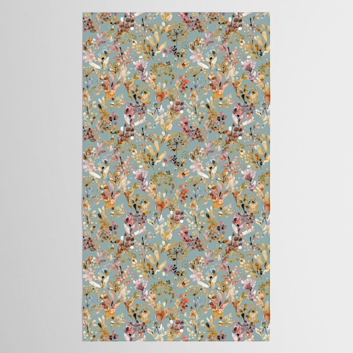 Wild Grasses Botanical Gold Teal Tablecloth Gallery Image 2