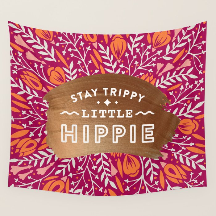 Stay Trippy Little Hippie - Fuchsia Palette Wall Tapestry Gallery Image 4
