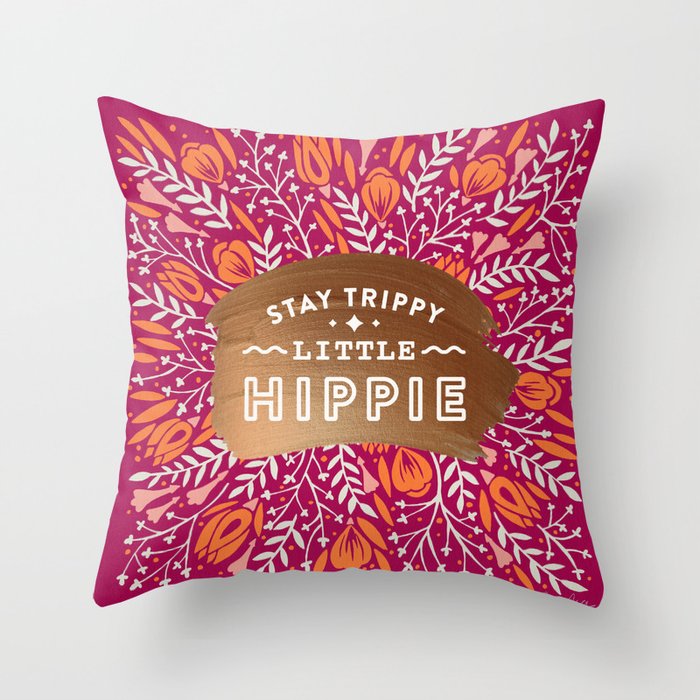 Stay Trippy Little Hippie - Fuchsia Palette Throw Pillow Gallery Image 1