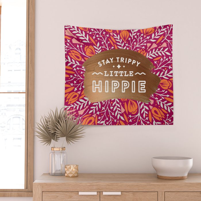 Stay Trippy Little Hippie - Fuchsia Palette Wall Tapestry Gallery Image 2
