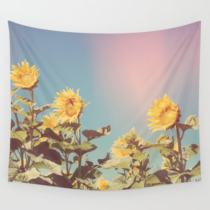 Retro Sunflowers - Nature Photography Wall Tapestry