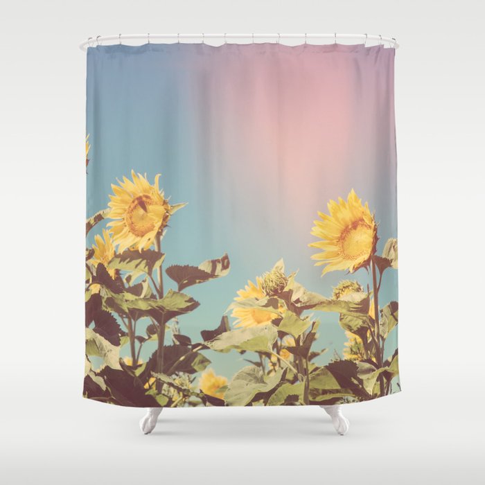 Retro Sunflowers - Nature Photography Shower Curtain Gallery Image 1