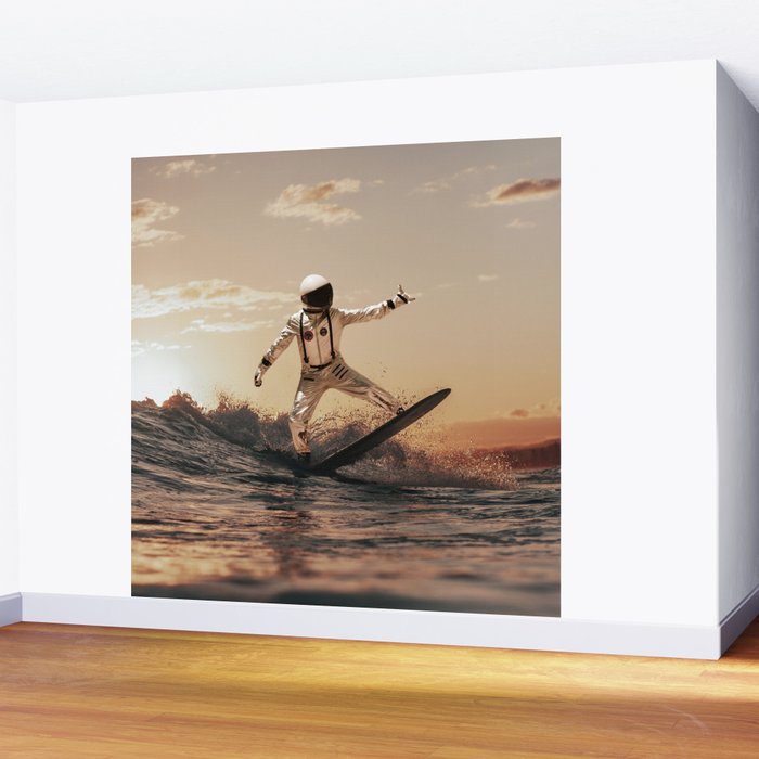 Space Surfer - Futuristic Surf Photo Art Print - Astronaut Riding a Wave Wall Mural Gallery Image 2
