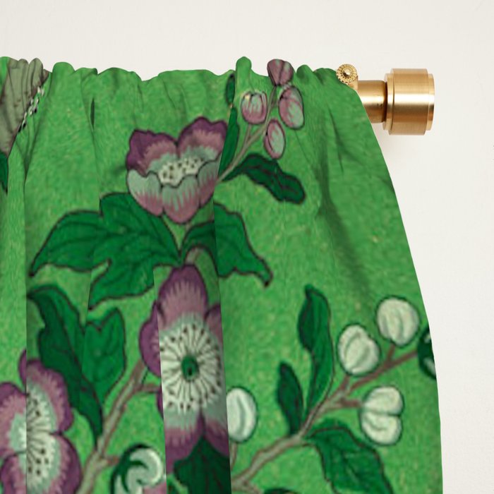 Chinoiserie Magpie Botanical Garden Bright Green Window Curtain Gallery Image 2