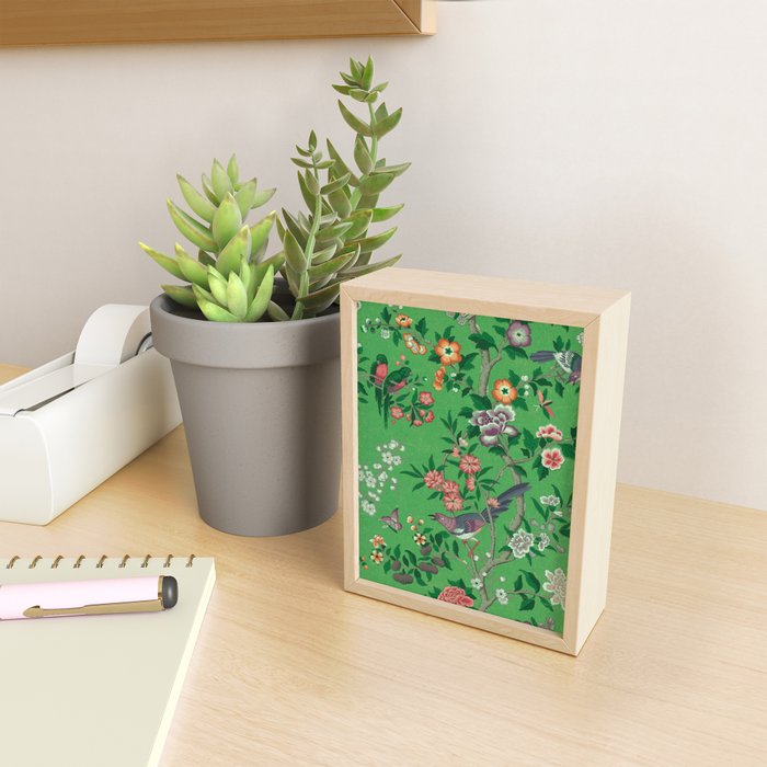 Chinoiserie Magpie Botanical Garden Bright Green Mini Art Print Gallery Image 2