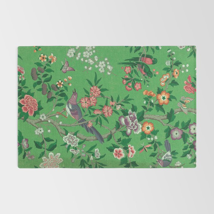 Chinoiserie Magpie Botanical Garden Bright Green Rug Gallery Image 2
