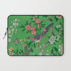 Chinoiserie Magpie Botanical Garden Bright Green Laptop Sleeve Gallery Image 1