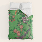 Chinoiserie Magpie Botanical Garden Bright Green Duvet Cover Gallery Image 6