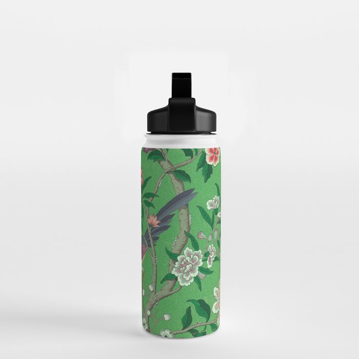 Chinoiserie Magpie Botanical Garden Bright Green Water Bottle Gallery Image 2