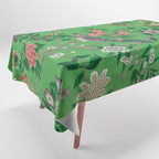 Chinoiserie Magpie Botanical Garden Bright Green Tablecloth Gallery Image 1