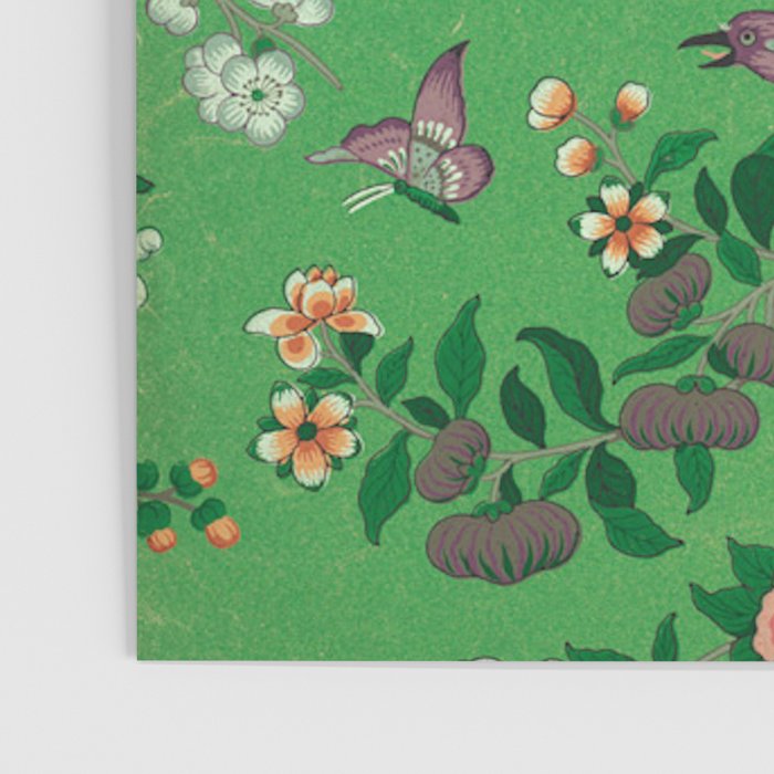 Chinoiserie Magpie Botanical Garden Bright Green Poster Gallery Image 3