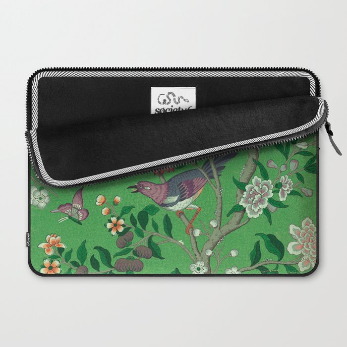 Chinoiserie Magpie Botanical Garden Bright Green Laptop Sleeve Gallery Image 2