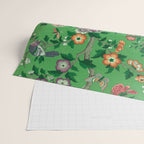 Chinoiserie Magpie Botanical Garden Bright Green Wrapping Paper Gallery Image 2