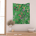 Chinoiserie Magpie Botanical Garden Bright Green Wall Tapestry Gallery Image 2