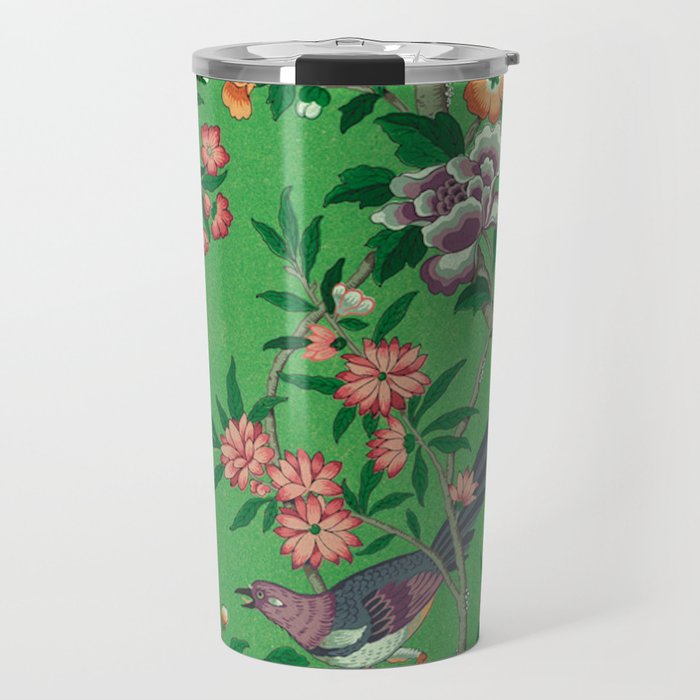 Chinoiserie Magpie Botanical Garden Bright Green Travel Mug Gallery Image 1