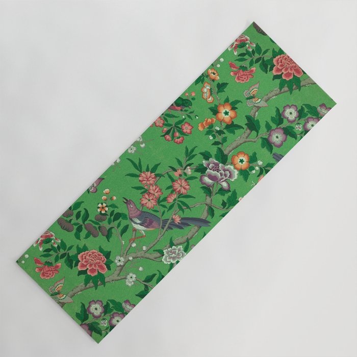 Chinoiserie Magpie Botanical Garden Bright Green Yoga Mat Gallery Image 1