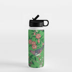 Chinoiserie Magpie Botanical Garden Bright Green Water Bottle Gallery Image 1