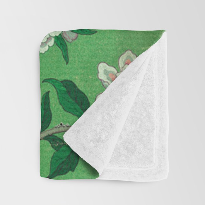 Chinoiserie Magpie Botanical Garden Bright Green Throw Blanket Gallery Image 3