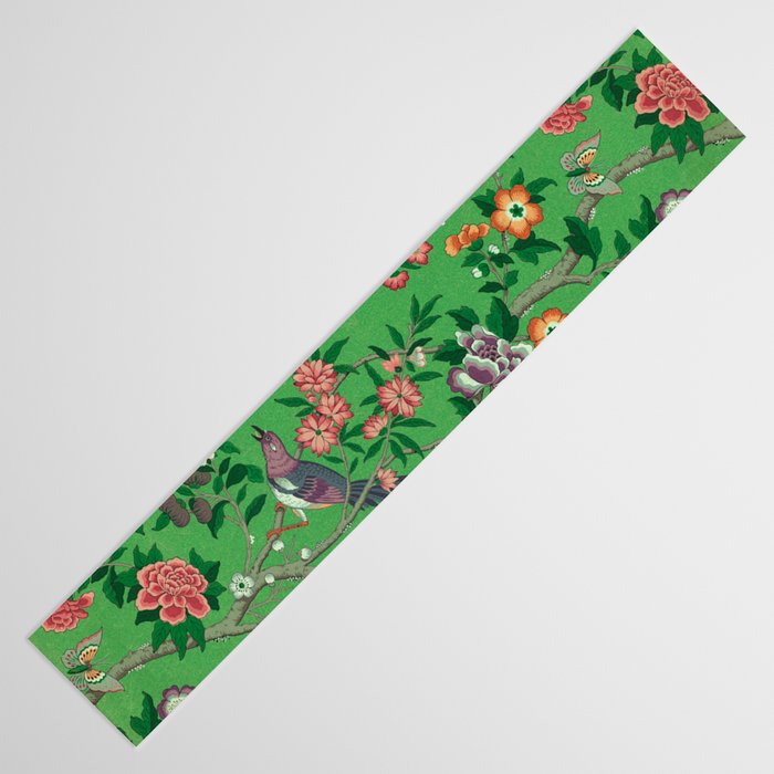 Chinoiserie Magpie Botanical Garden Bright Green Table Runner Gallery Image 3