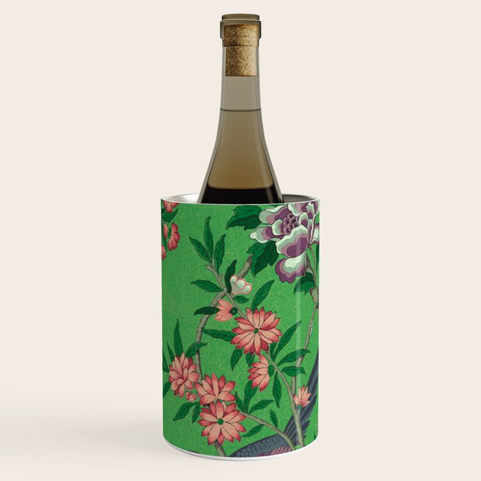 Chinoiserie Magpie Botanical Garden Bright Green Wine Chiller Gallery Image 1