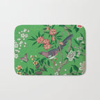 Chinoiserie Magpie Botanical Garden Bright Green Bath Mat Gallery Image 1