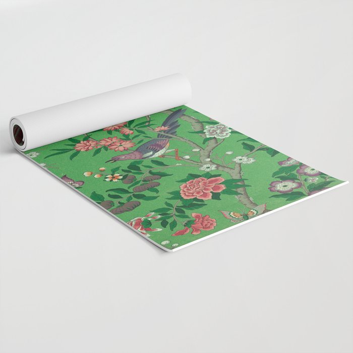 Chinoiserie Magpie Botanical Garden Bright Green Yoga Mat Gallery Image 2