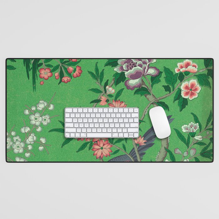 Chinoiserie Magpie Botanical Garden Bright Green Desk Mat Gallery Image 1