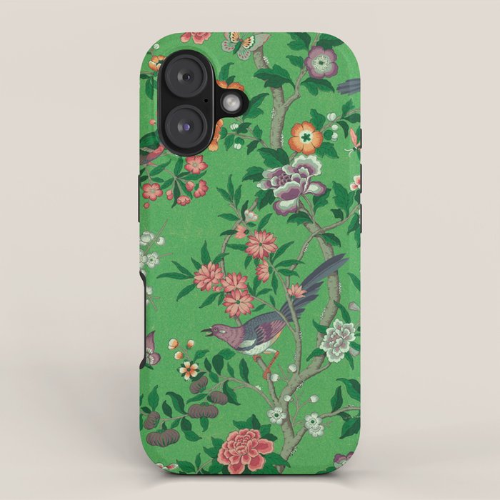 Chinoiserie Magpie Botanical Garden Bright Green iPhone Case Gallery Image 1