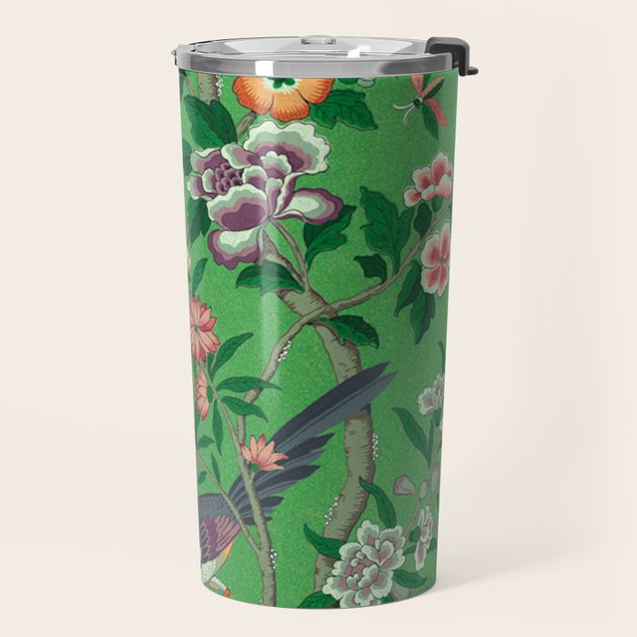 Chinoiserie Magpie Botanical Garden Bright Green Travel Mug Gallery Image 2