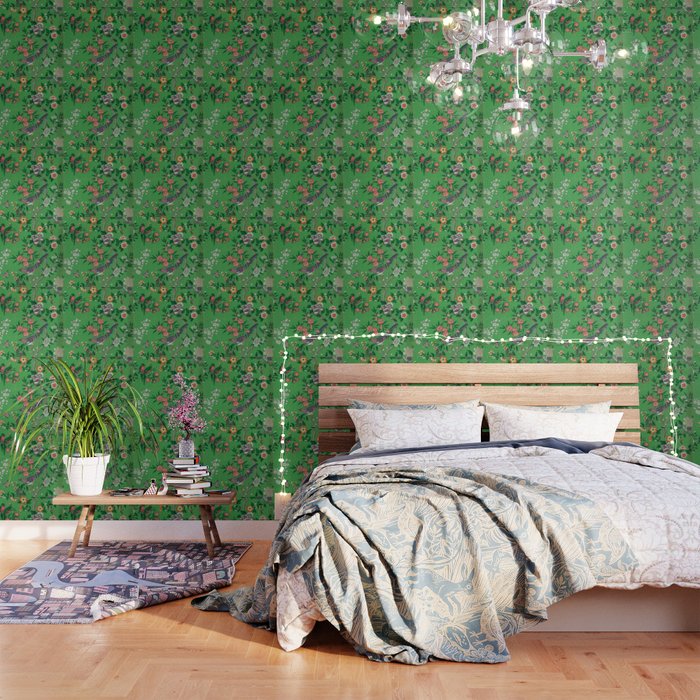 Chinoiserie Magpie Botanical Garden Bright Green Wallpaper Gallery Image 3