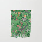 Chinoiserie Magpie Botanical Garden Bright Green Wall Hanging Gallery Image 1