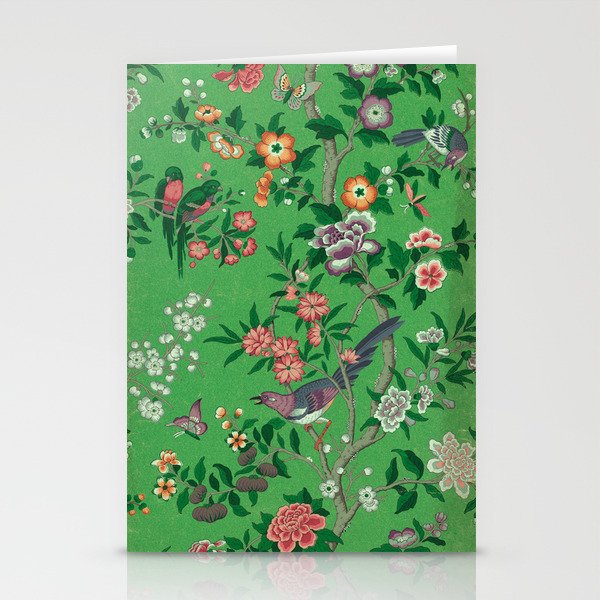 Chinoiserie Magpie Botanical Garden Bright Green Stationery Card Gallery Image 2