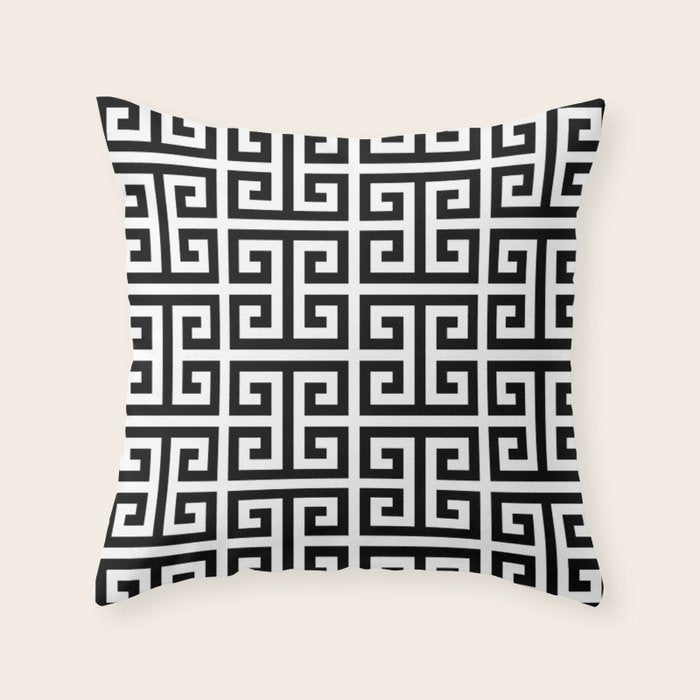 Large Black and White Greek Key Pattern Throw Pillow Gallery Image 6