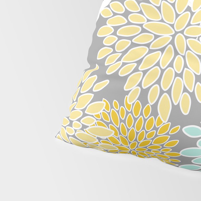 Floral Prints and Leaves, Gray, Yellow and Aqua Pillow Sham Gallery Image 4