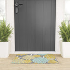 Floral Prints and Leaves, Gray, Yellow and Aqua Welcome Mat Gallery Image 3