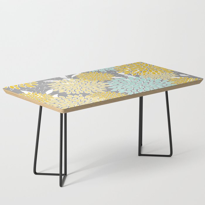 Floral Prints and Leaves, Gray, Yellow and Aqua Coffee Table Gallery Image 1
