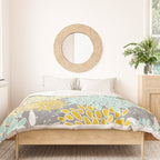 Floral Prints and Leaves, Gray, Yellow and Aqua Duvet Cover Gallery Image 3