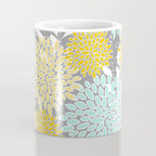 Floral Prints and Leaves, Gray, Yellow and Aqua Coffee Mug Gallery Image 4