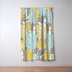 Floral Prints and Leaves, Gray, Yellow and Aqua Window Curtain Gallery Image 3