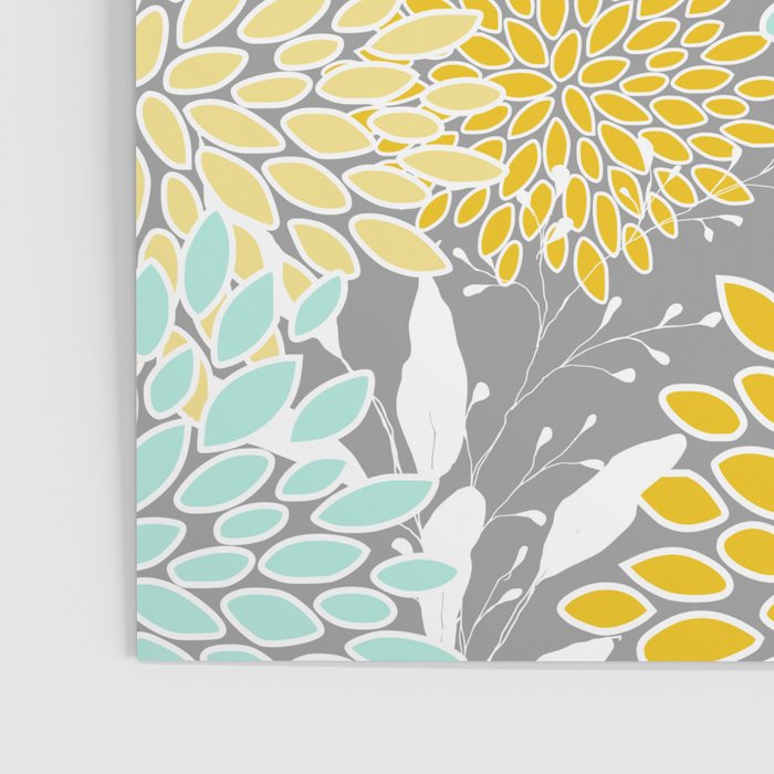 Floral Prints and Leaves, Gray, Yellow and Aqua Poster Gallery Image 3