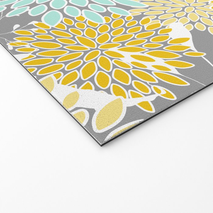Floral Prints and Leaves, Gray, Yellow and Aqua Welcome Mat Gallery Image 2