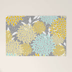Floral Prints and Leaves, Gray, Yellow and Aqua Welcome Mat Gallery Image 1
