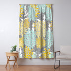 Floral Prints and Leaves, Gray, Yellow and Aqua Window Curtain Gallery Image 5