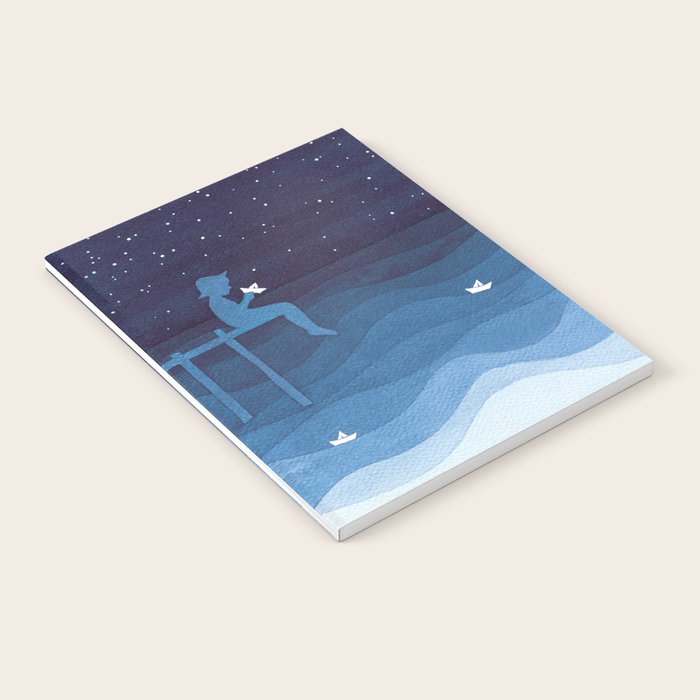 Boy with paper boats, blue Notebook Gallery Image 1