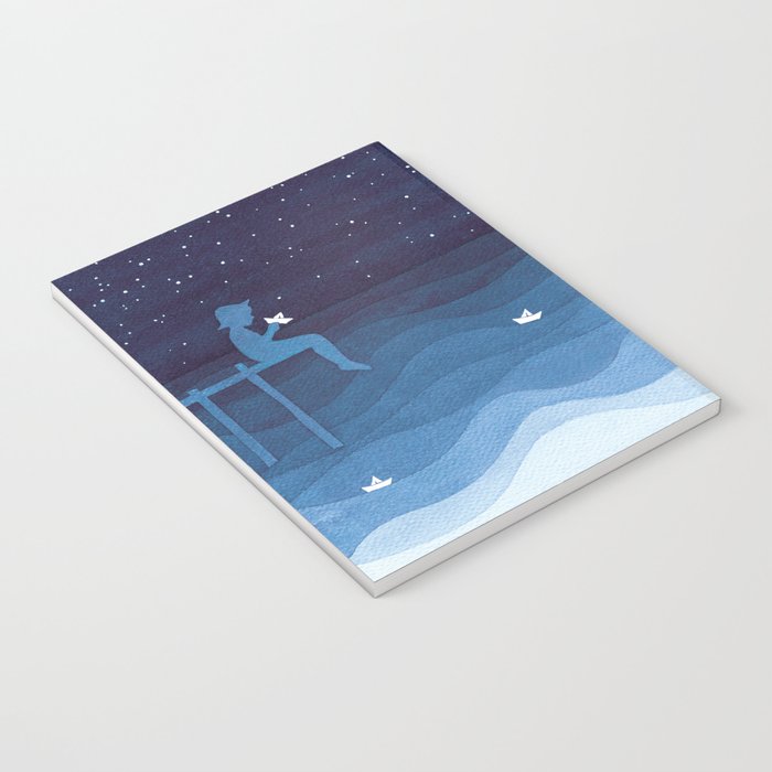 Boy with paper boats, blue Notebook Gallery Image 3