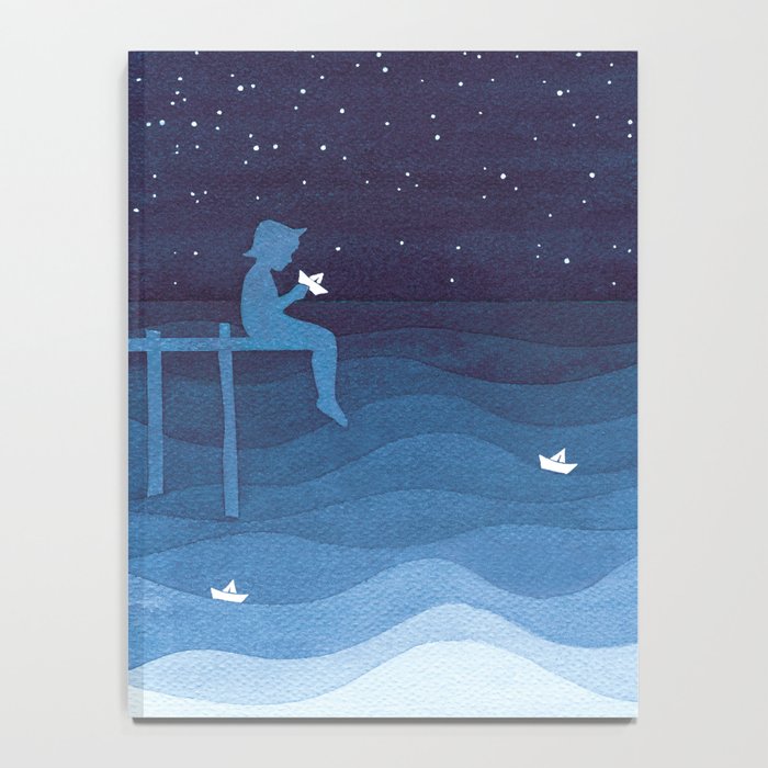 Boy with paper boats, blue Notebook Gallery Image 4